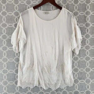 Via Signoria Made in Italy Ruffle Silk Blend Embroidered  Women's Blouse S